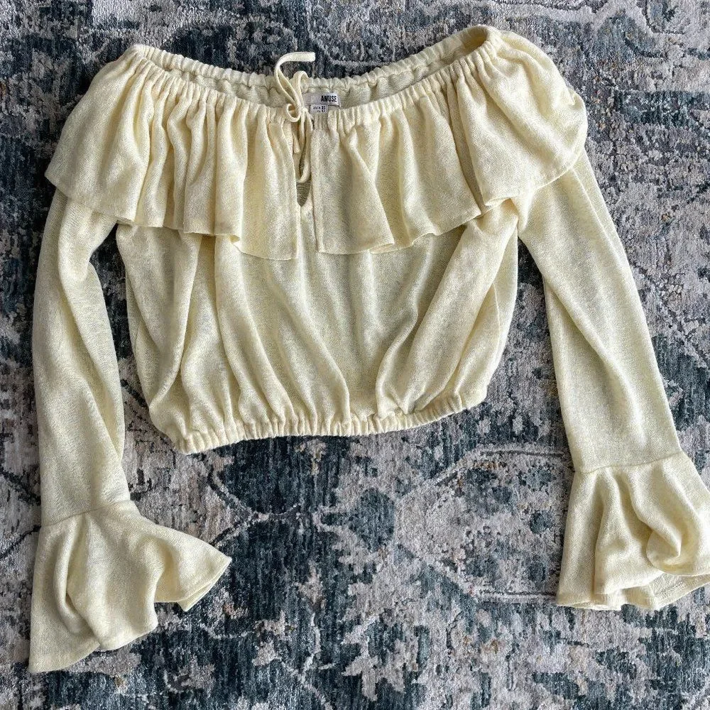 Amuse Society pastel yellow off the shoulder crop top - Picture 4 of 7